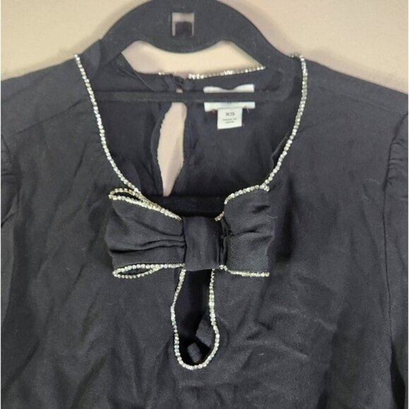 J. Crew Long Sleeve Viscose Jeweled bow top size XS - Picture 3 of 8
